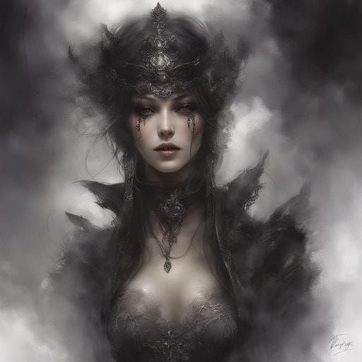 Mysterious Dark Mistress Portrait with Fog Effects