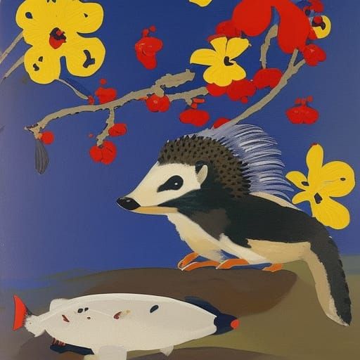 Hedgehog's Kimono Party in Dieselpunk Gouache