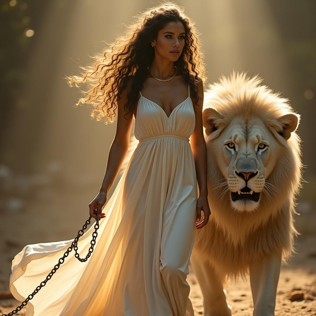 Roman Goddess with White Lion Portrait