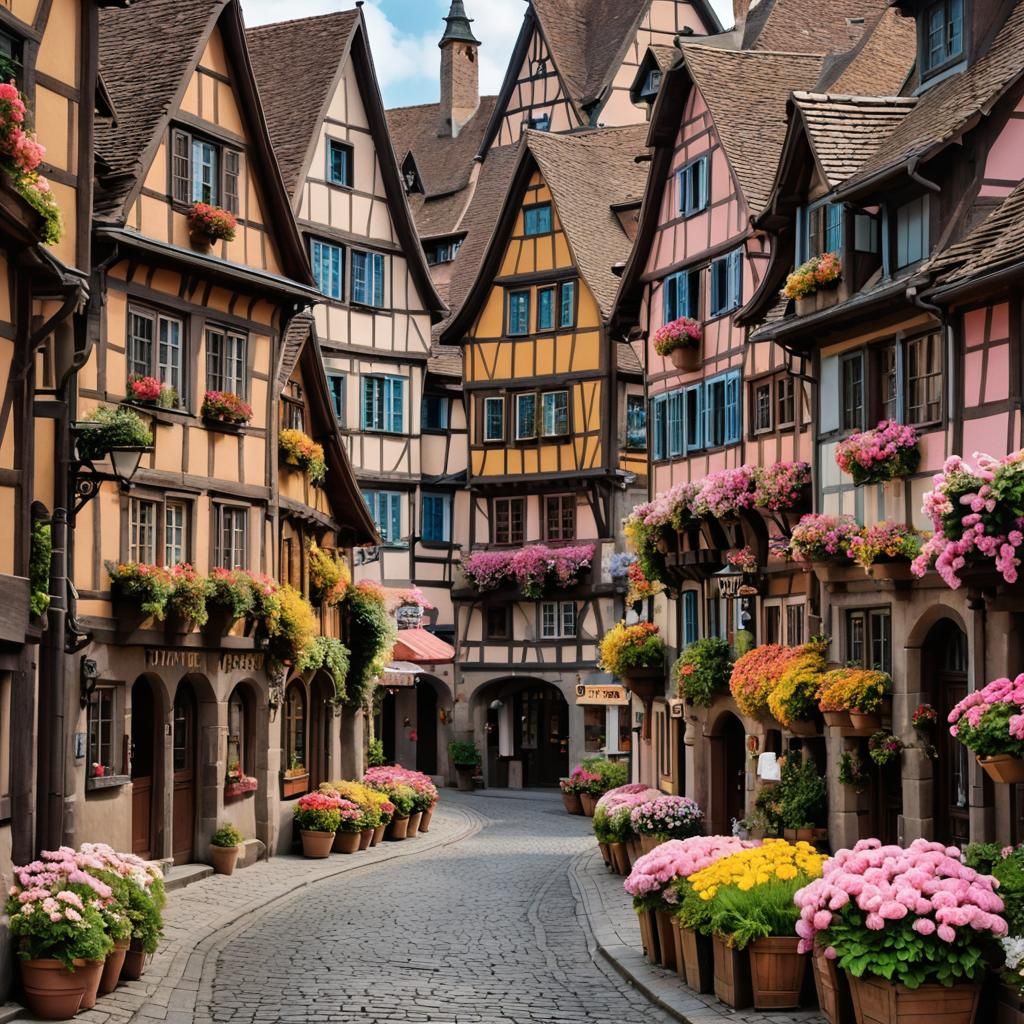 Fantasy Town Street Inspired by Studio Ghibli and Anime Art