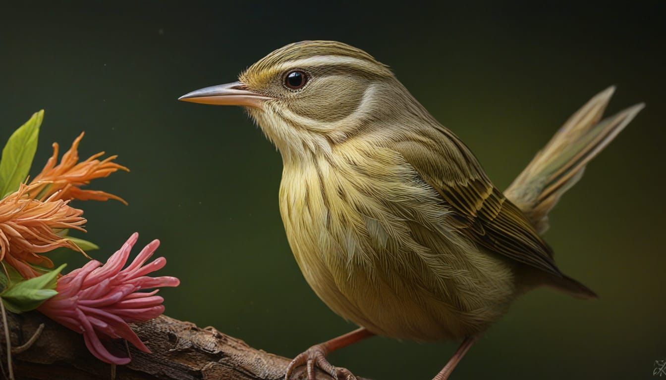 Hyperrealistic Worm-Eating Warbler in Dramatic Splash Art