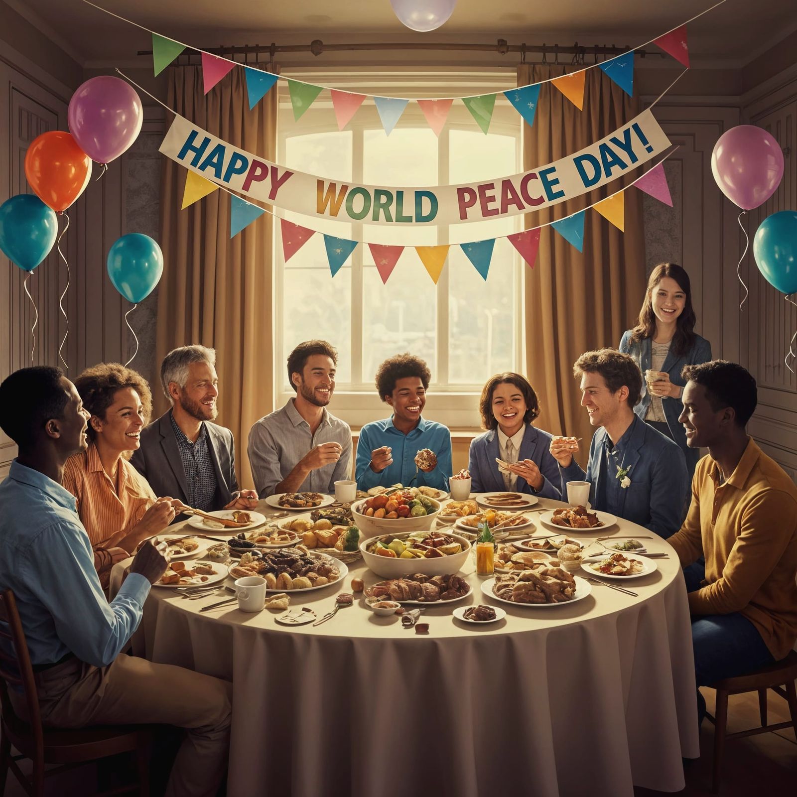 Happy World Peace Day Celebration with Global Feast