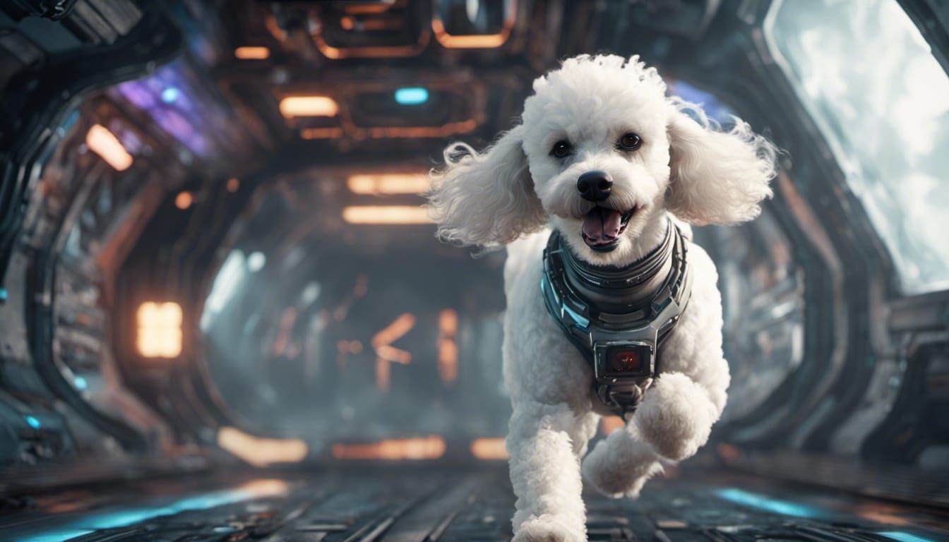 Toy Poodle Running in Spaceship: Fantasy Concept Art