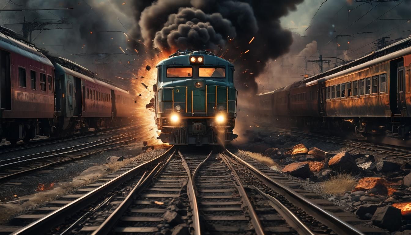 Train Speeds Past Massive Explosion in Hyperrealistic Art