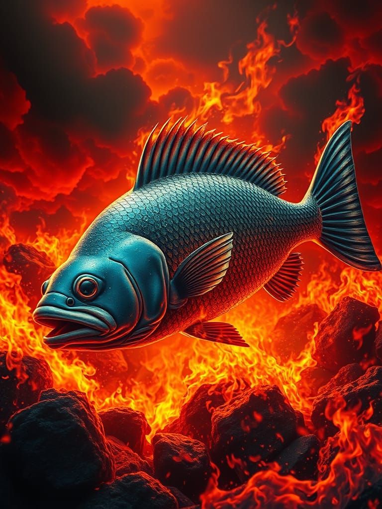 Majestic Fish Ignited by Inferno of Flames