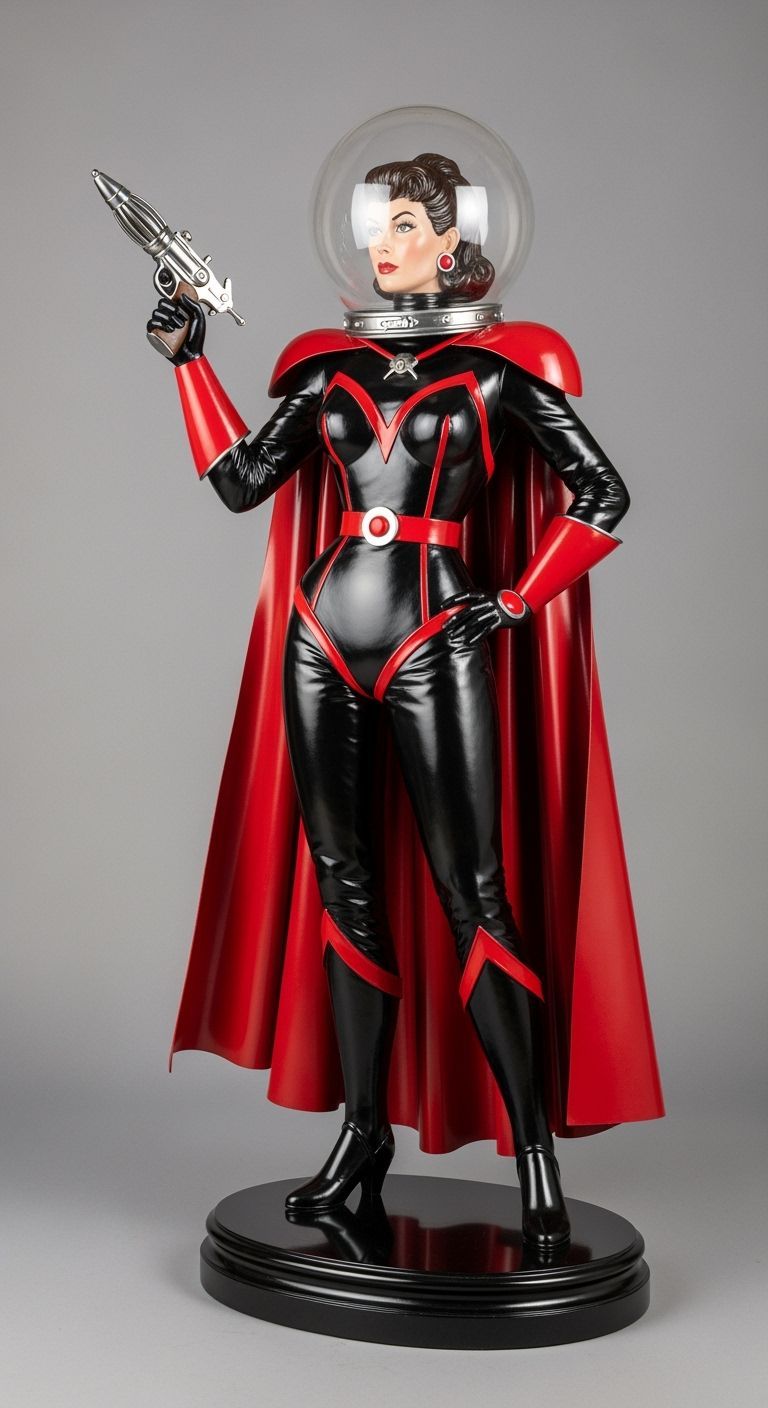 Space Princess Sculpture in Retro-Futuristic Style