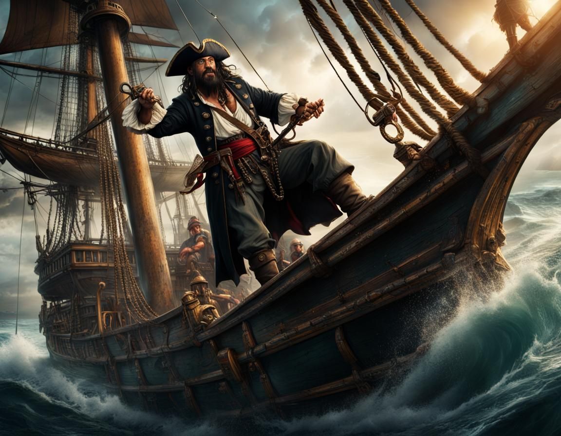 Blackbeard Pirate Sword Fight on Ship: Digital Matte Paintin...