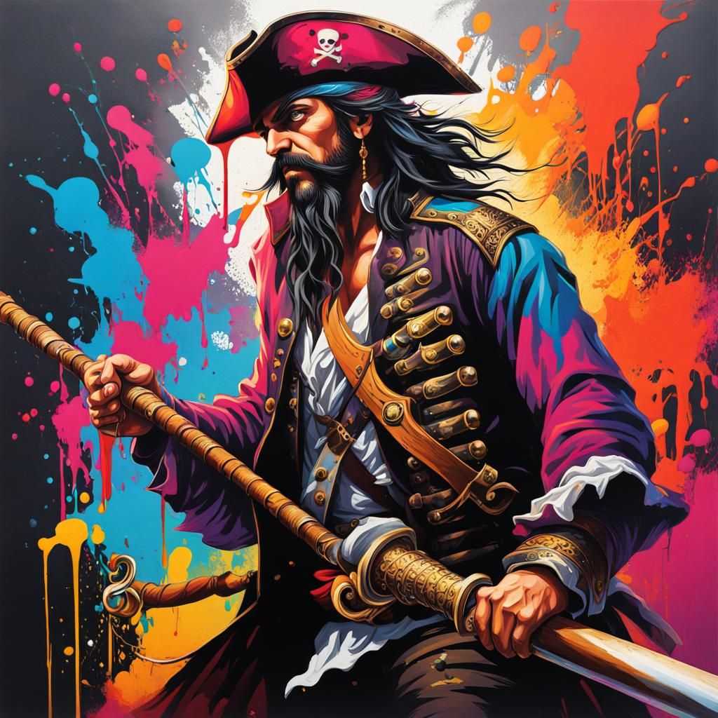 Pirate with Bo Staff in Graffiti Art Style