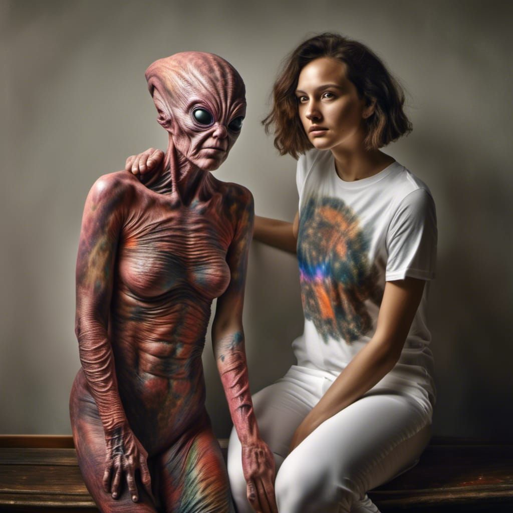 Smiling Aliens Party: Hyperrealistic Bizarre Art