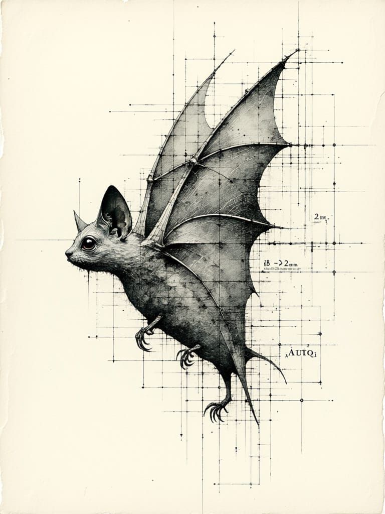 Hand Drawn Bat: Outer Appearance and Inner Skeleton