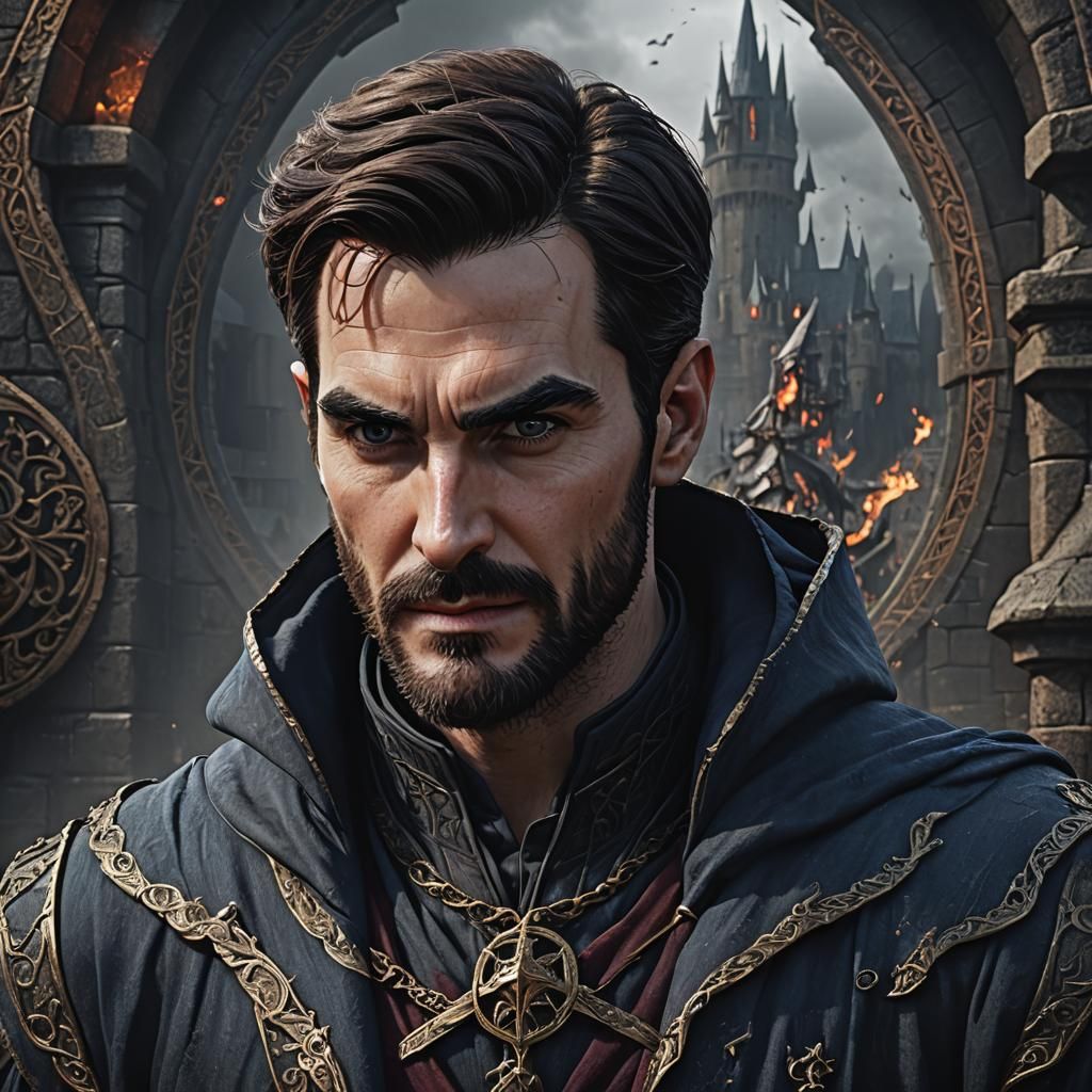 Dark Medieval Mage Portrait in Fantasy Art Style