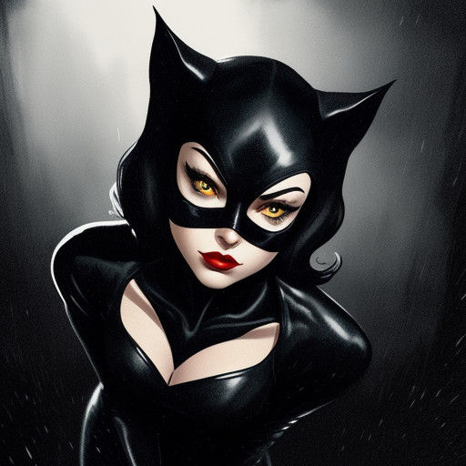 Sultry Film Noir Catwoman in the Rainy Night Shadows