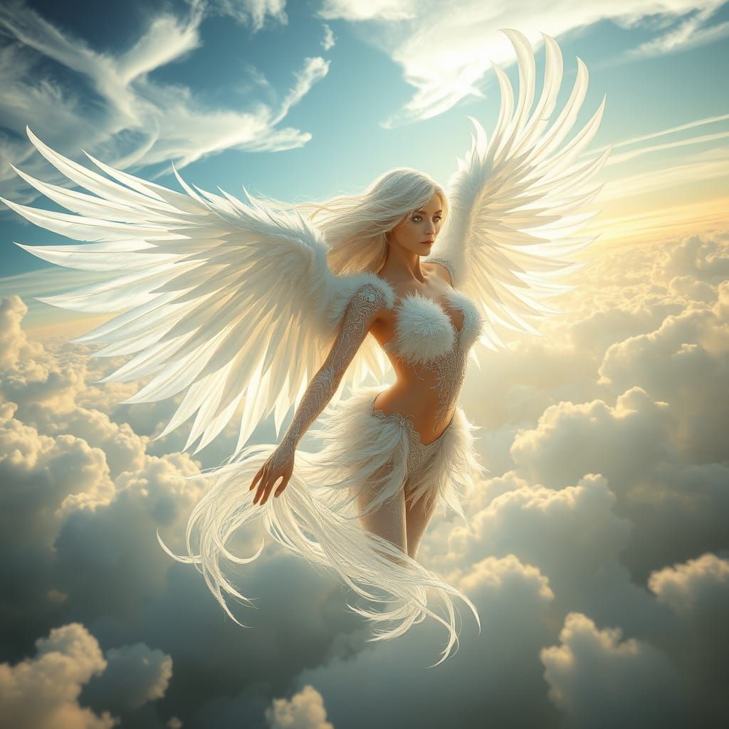 Elara: Ethereal Wind Phoenix Woman in Golden Hour