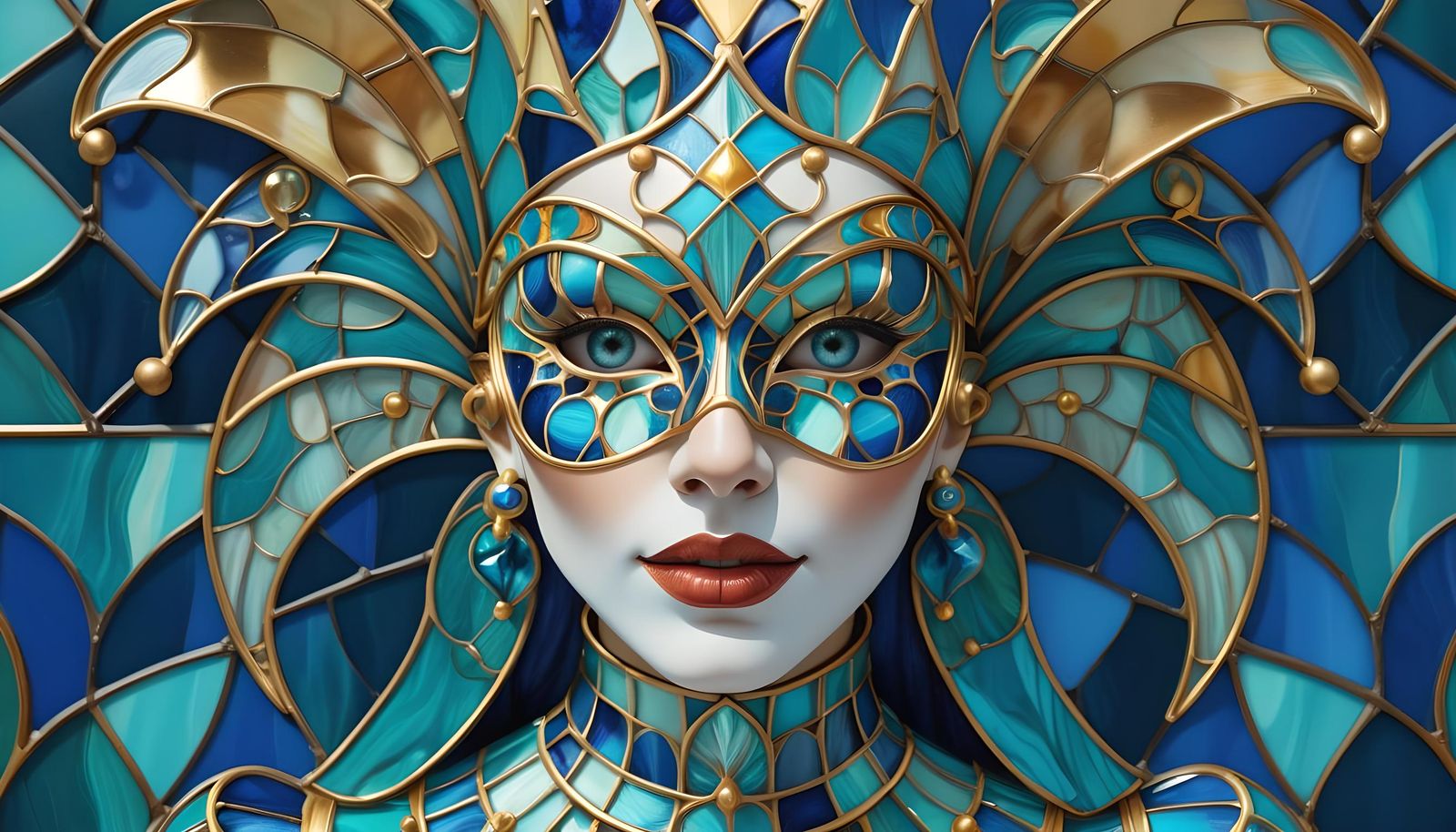 Stained Glass Jester in Art Deco Style