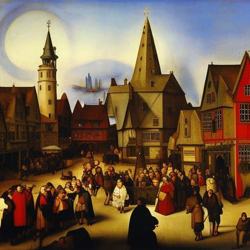 Medieval Portsmouth Market in Gothic Art Style