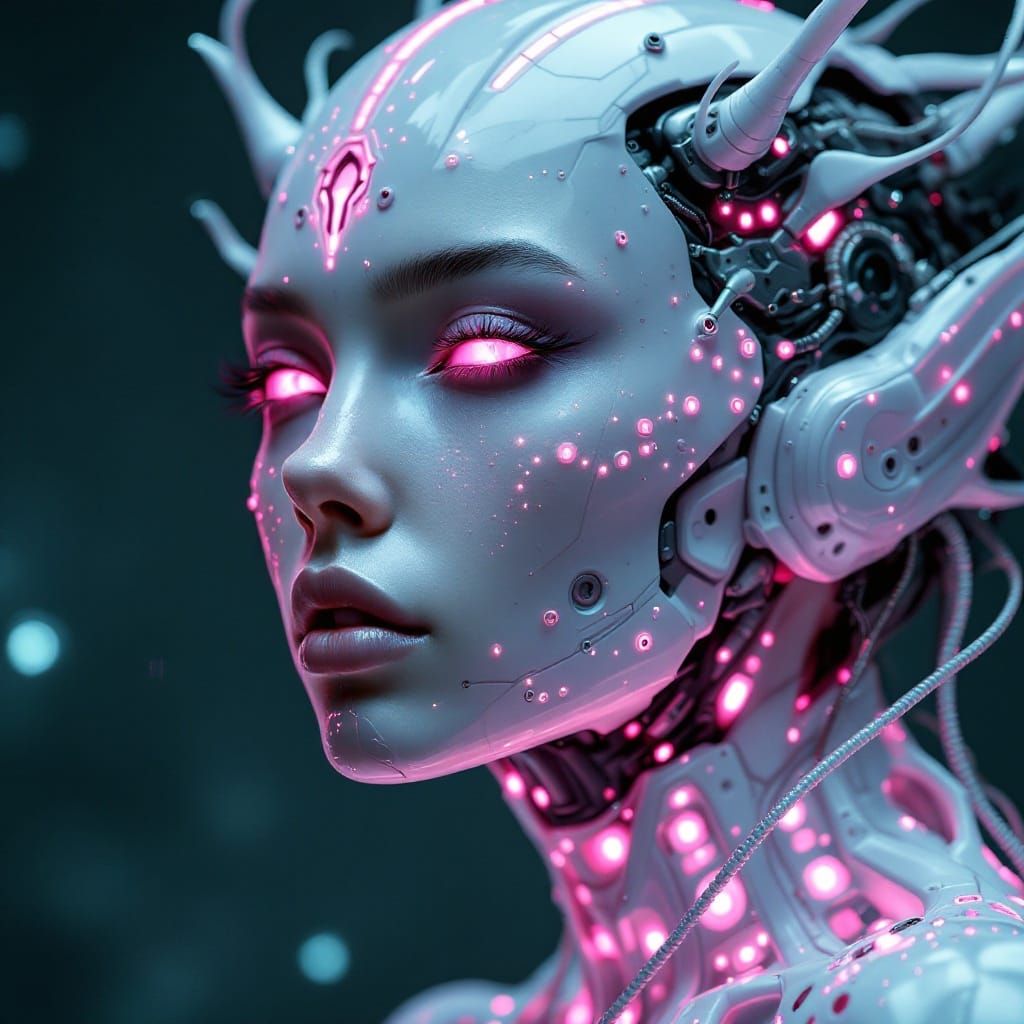 Cyborg Goddess in Ethereal Glow