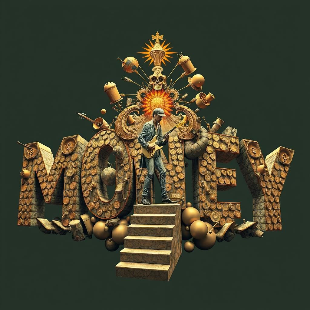 Psychedelic Musicians Form "MONEY" Logo, Surrealist Art
