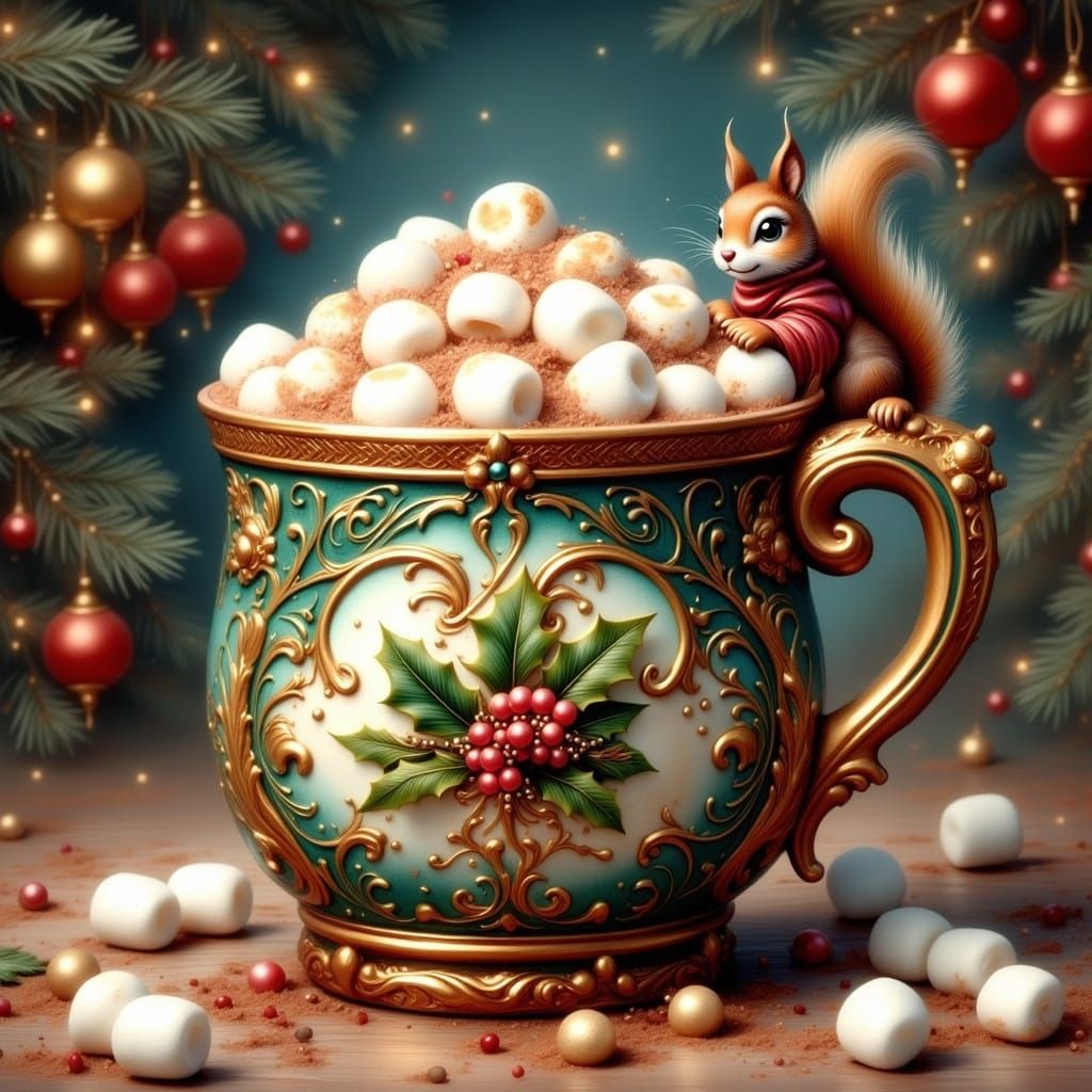 Stunning Christmas Mug with Cozy Squirrel in Cute Vintage St...