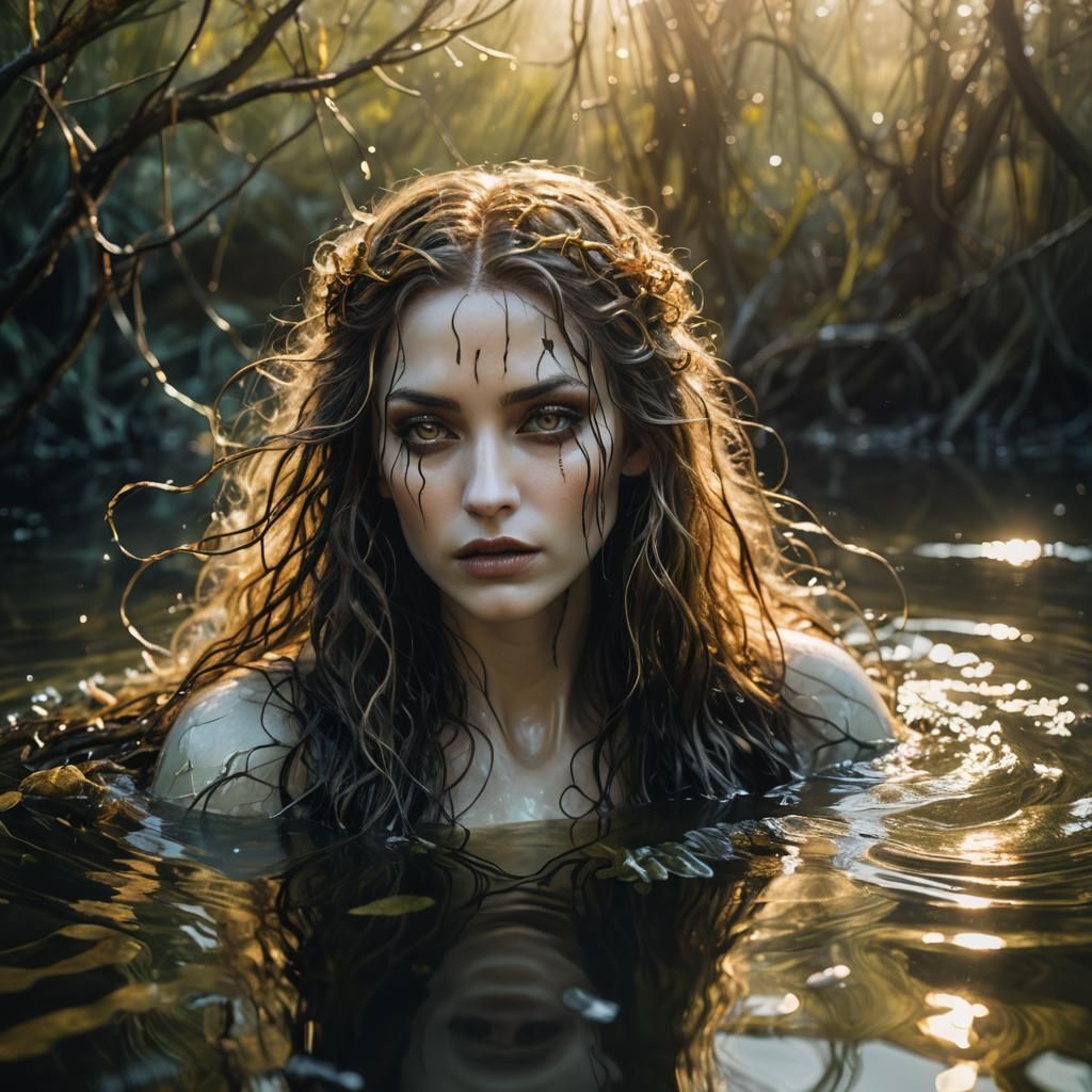 Nymph in Magical Pond: A Gothic Fine Art Portrait