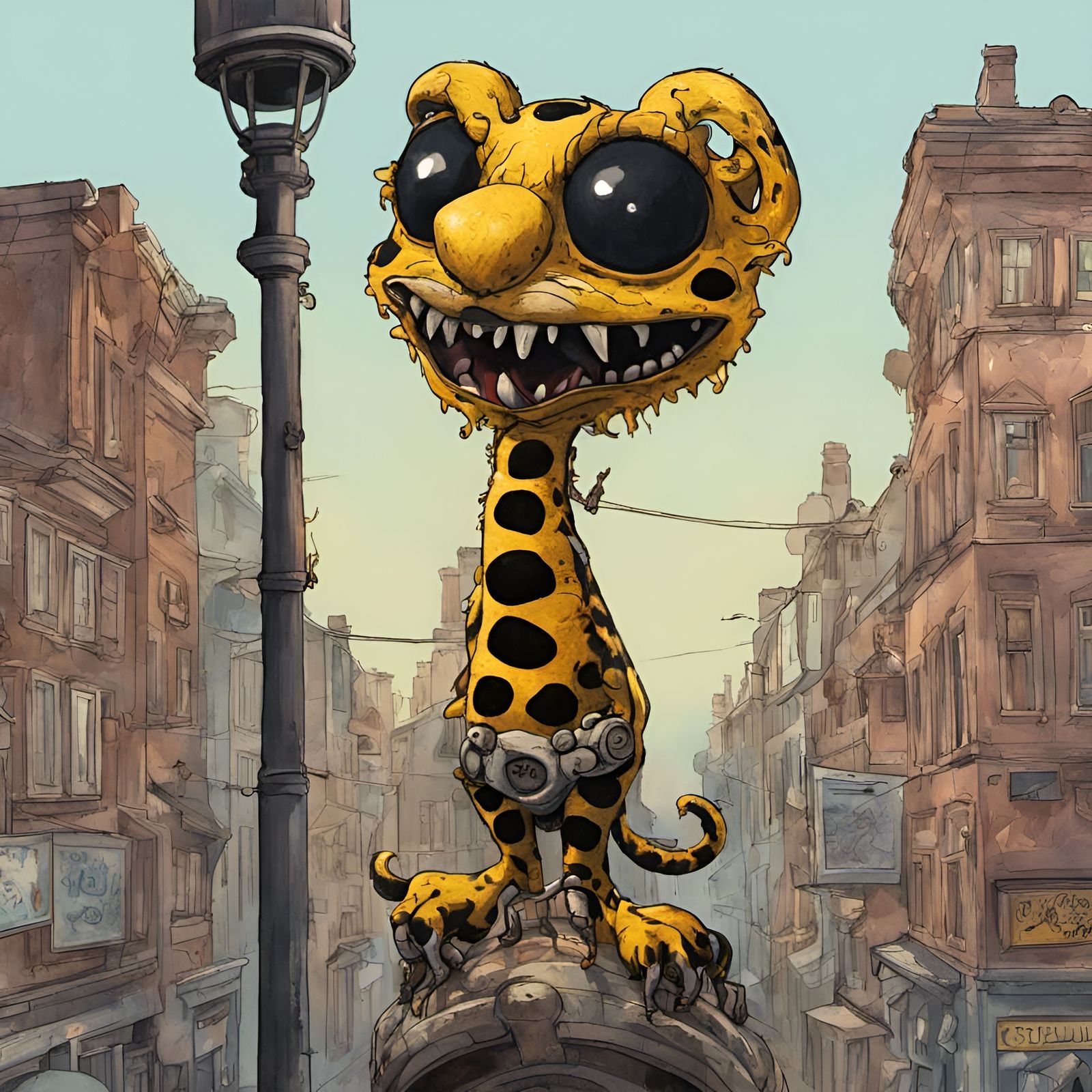 Afrofuturist Marsupilami on Street Light