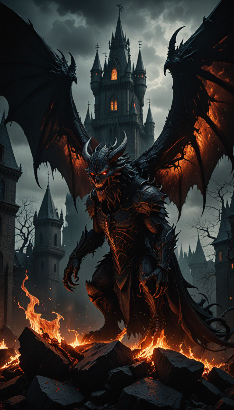 Gothic Dark Creature Illuminated by Infernal Flames