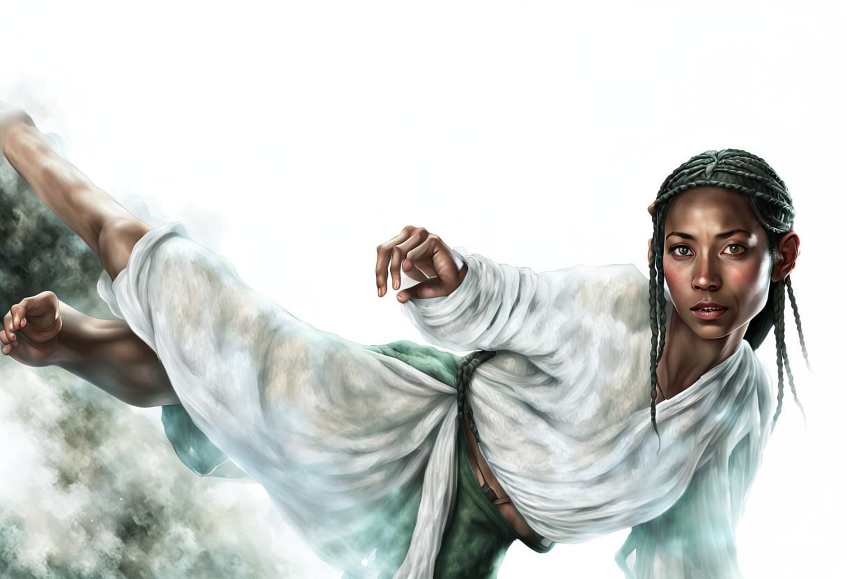 Hyperrealistic Hobbit Monk in Moody Cityscape