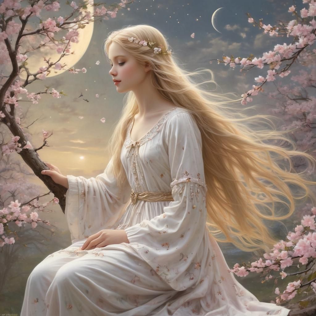 Dreamy Angel with Cherry Blossoms in Pastel Hues