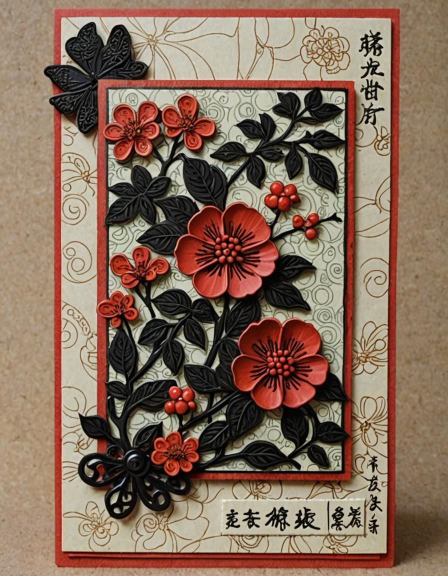Chinese Cinnabar Button Artist Trading Card