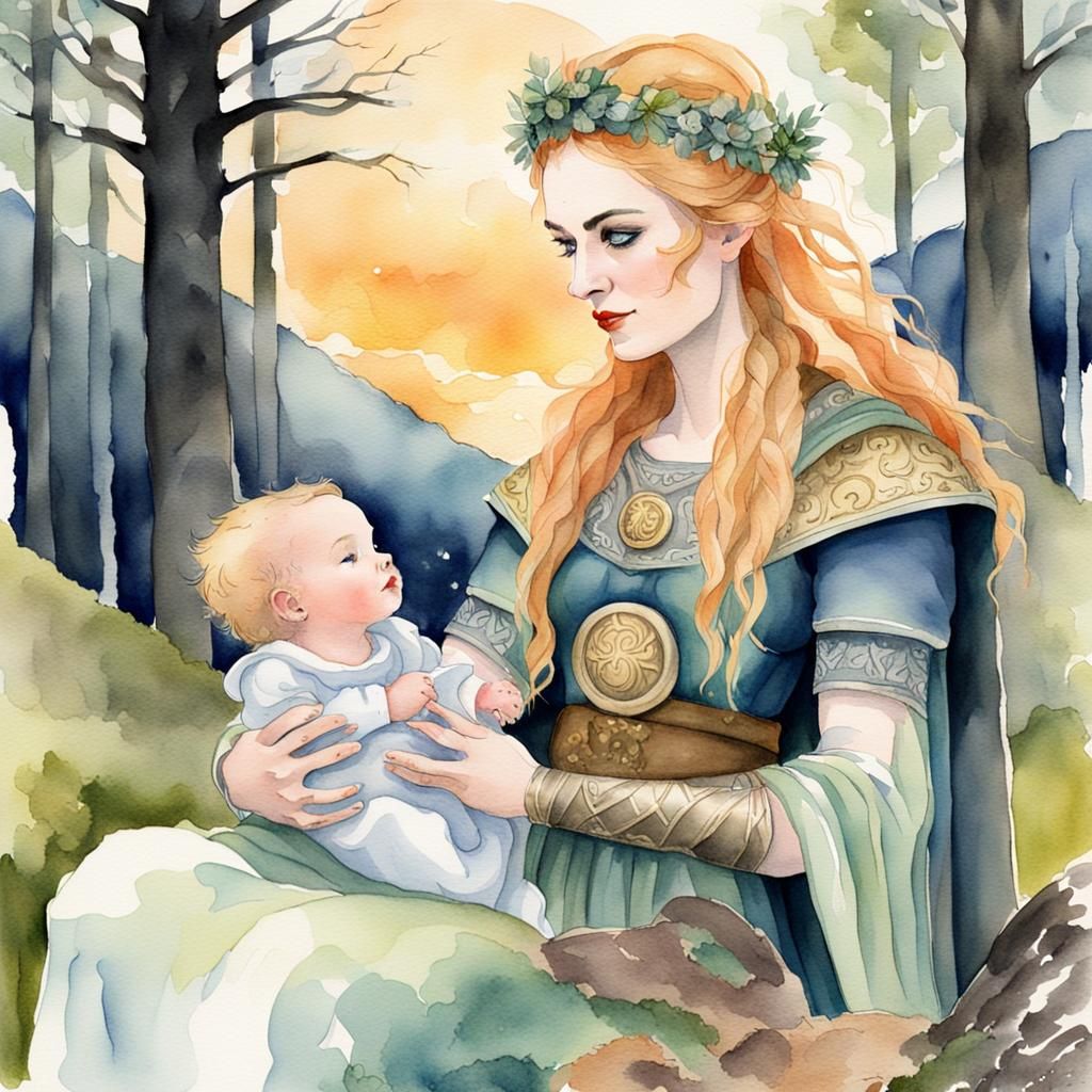 Freyja, Norse Goddess, in Watercolor Illustration