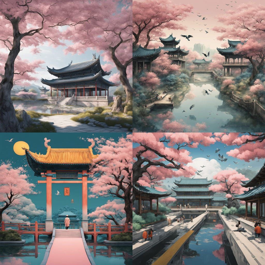 Serene Spring Landscape in Traditional Chinese Art Style