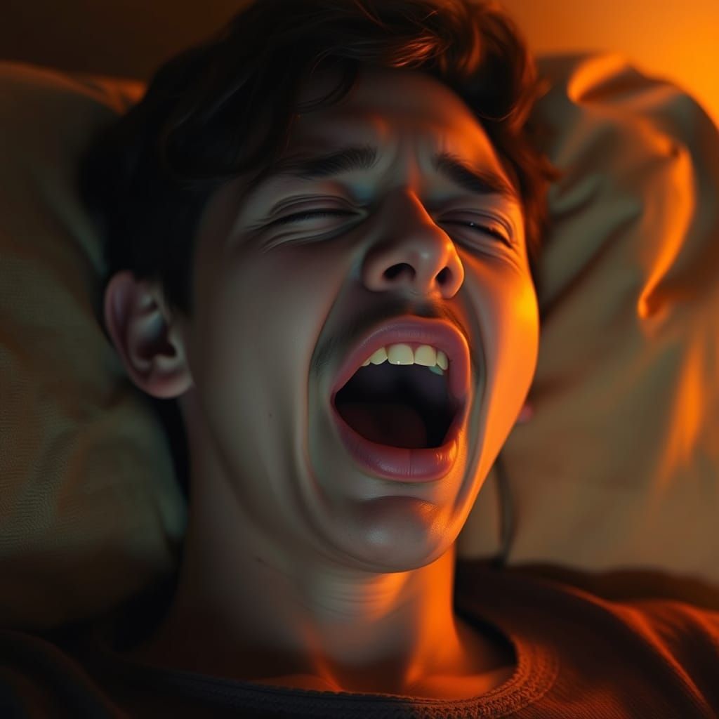 Tired Person Yawning in Soft, Cozy Light