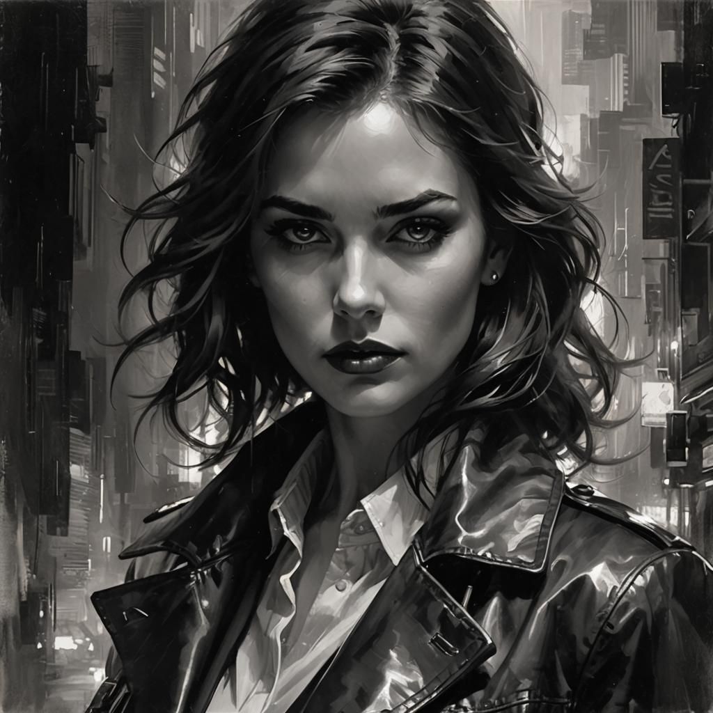 Portrait of a Female Detective in Brushed Charcoal