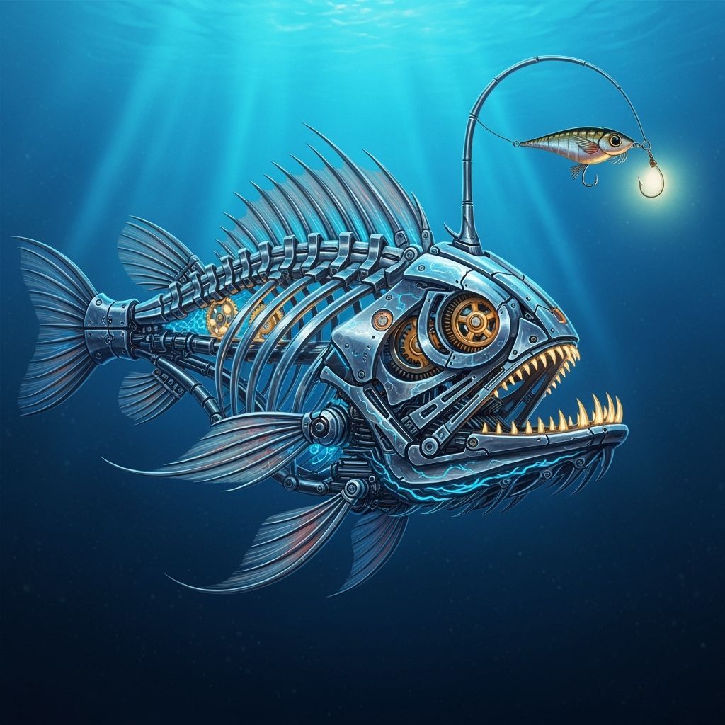 Clockwork Anglerfish Motorcycle Hybrid in Abyssal Depths