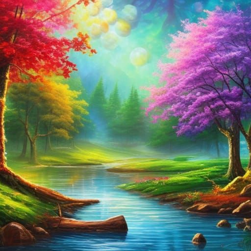 Majestic Waterfall in Lush Forest: Digital Illustration