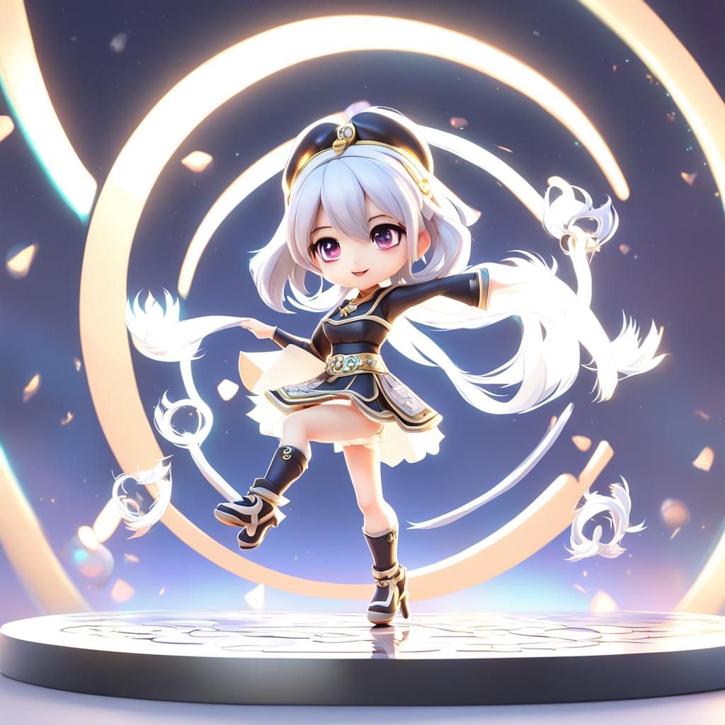 Chibi Anime Girl Dancing in 3D Digital Art