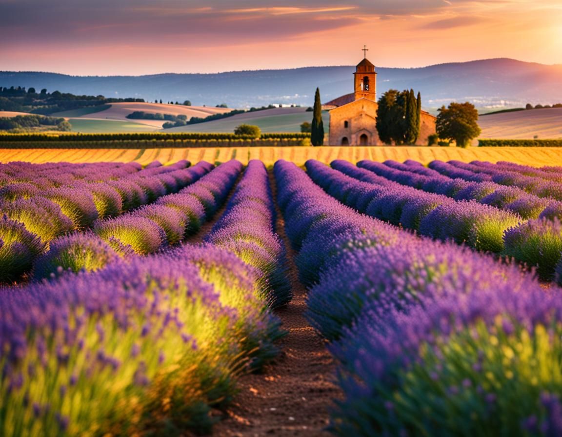 Lavender and Sunflowers at Sunset in France