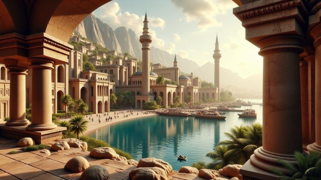 Hyperrealistic Ancient Atlantis Cityscape in Cinematic Style