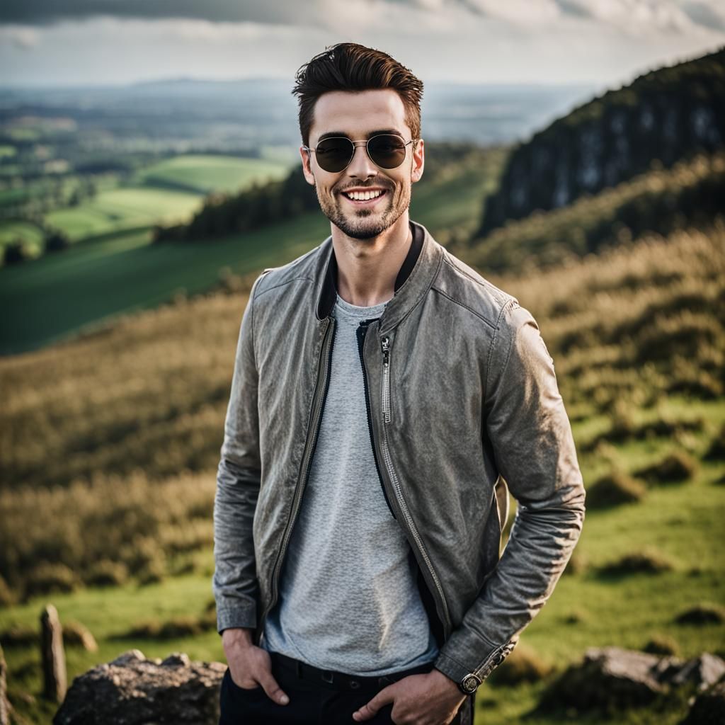 Boy Smiles Over Breathtaking Welsh Landscape
