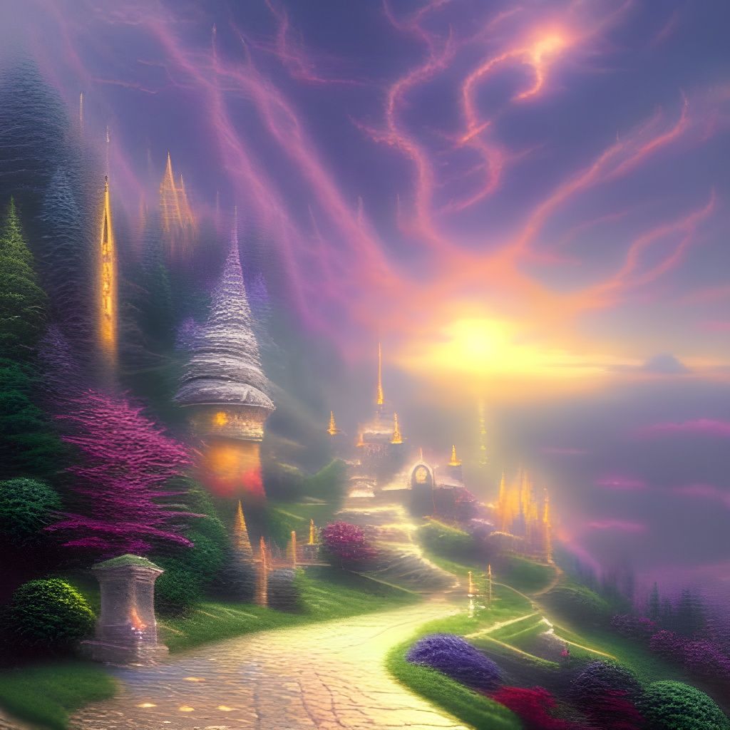 Ethereal Wizard in Luminous Fantasy Landscape