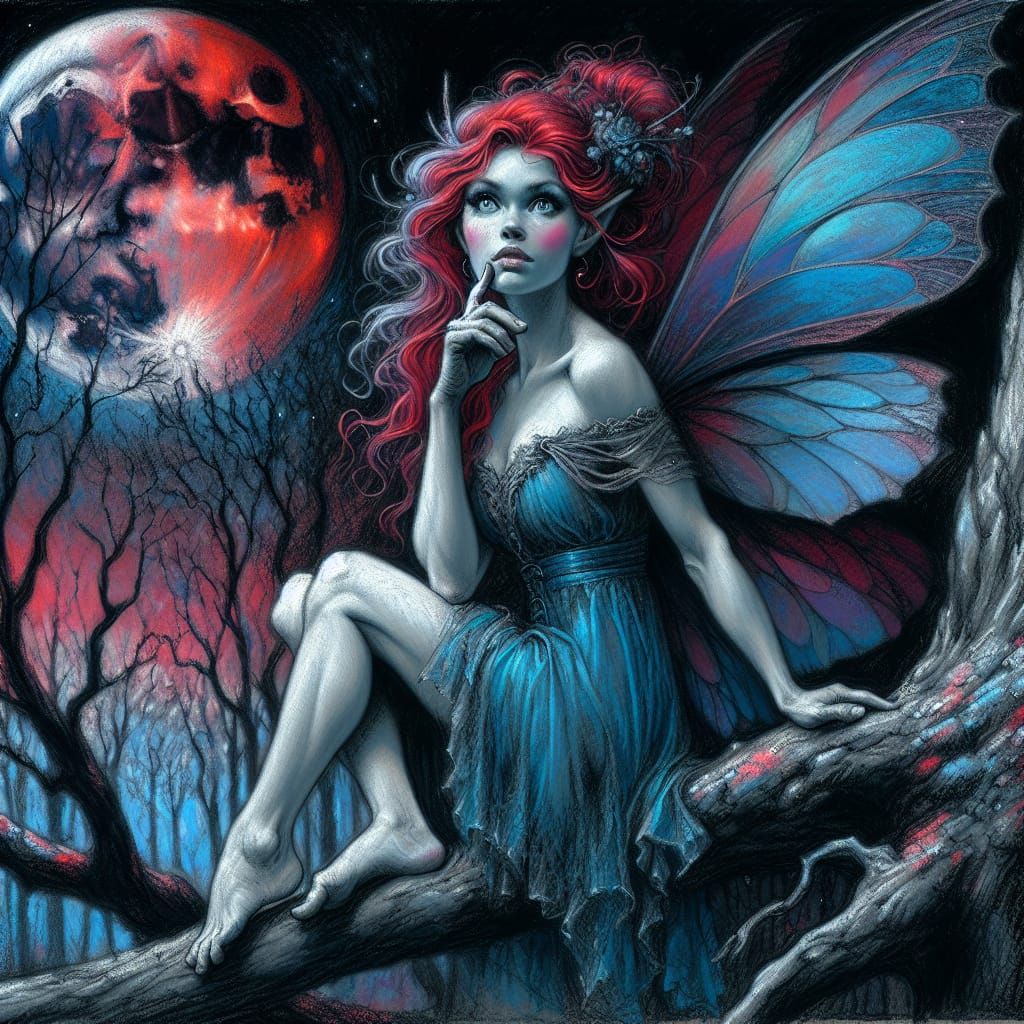 Red and Blue Faerie Gazes at Blood Moon