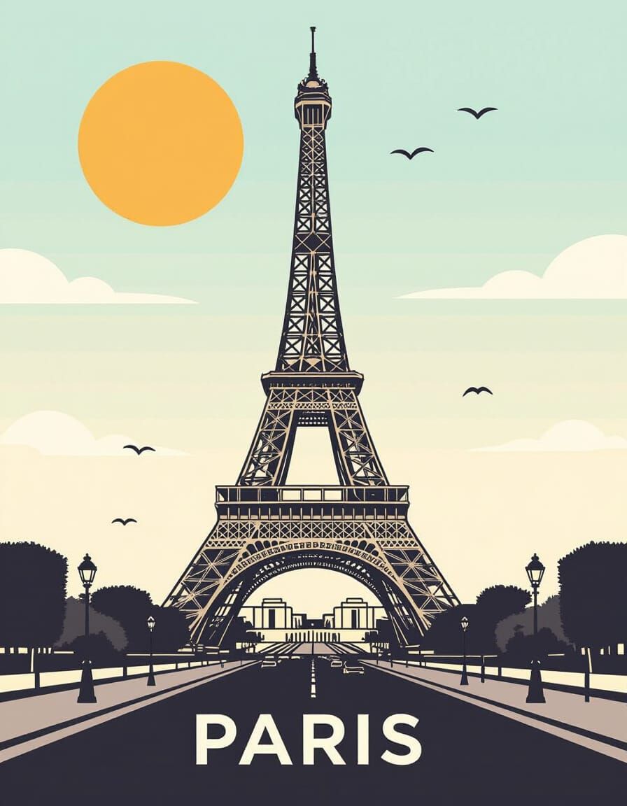 Eiffel Tower Minimal Line Art Souvenir Poster