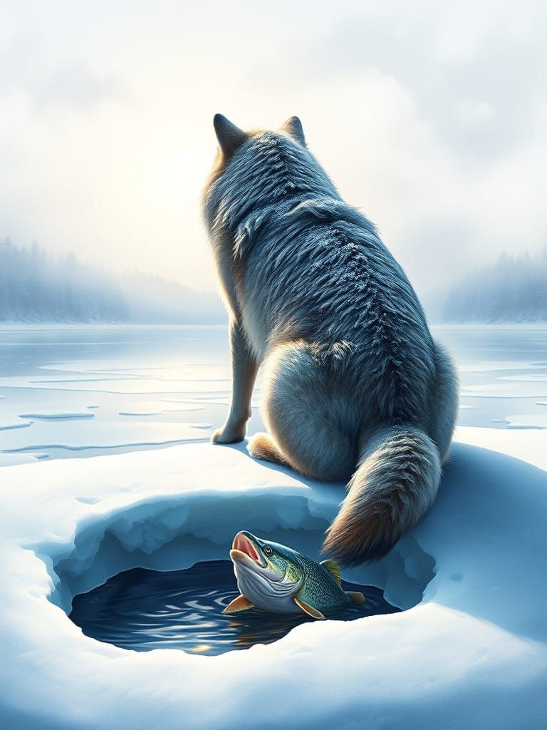 Wolf Surveys Winter Wonderland from Rear View