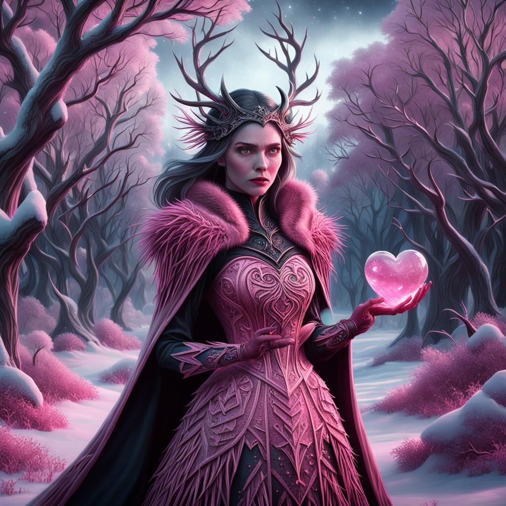 Winter Witch with Frozen Heart in Digital Painting