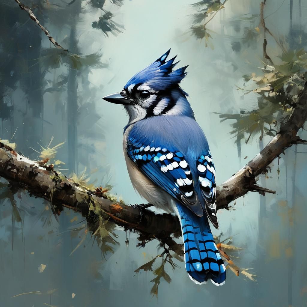 Detailed Bluejay Portrait in Fine Art Style