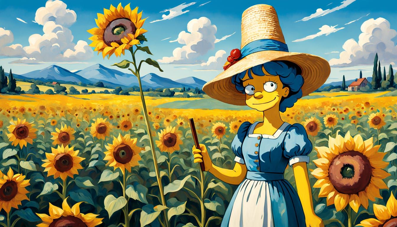 Marge Simpson as 19th-Century Artist in Sunflower Field