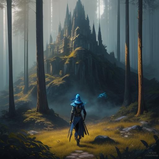 Assassin Overlooking Mystical Forest at Sunset