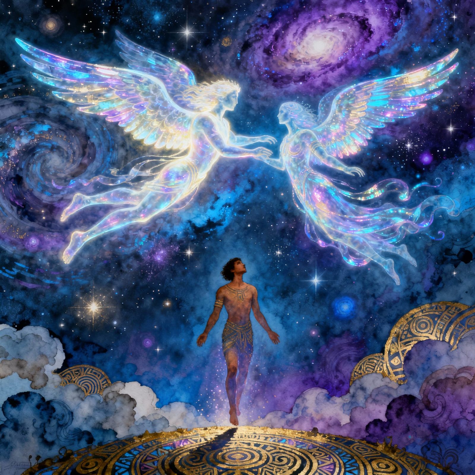 Ascending Consciousness Flying with Spirit in Cosmic Illustr...