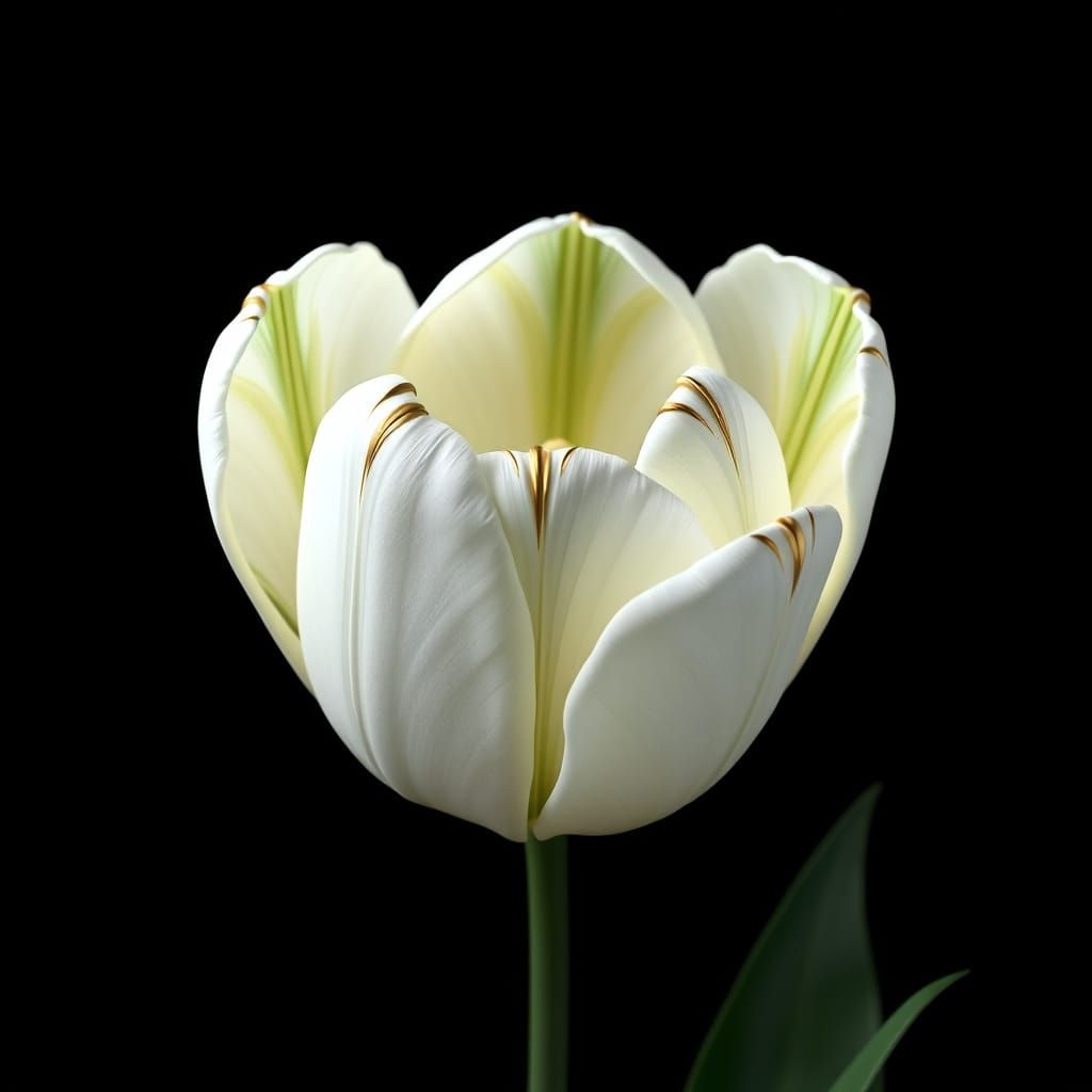 Elegant White Tulip in Gold and Green, Luxury Design