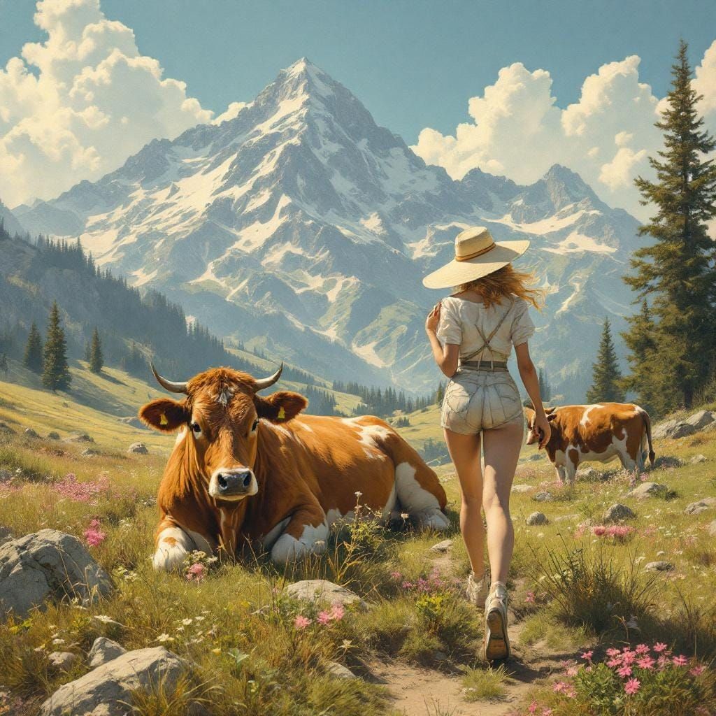 Solarpunk Pin-Up: Cows in the Alps