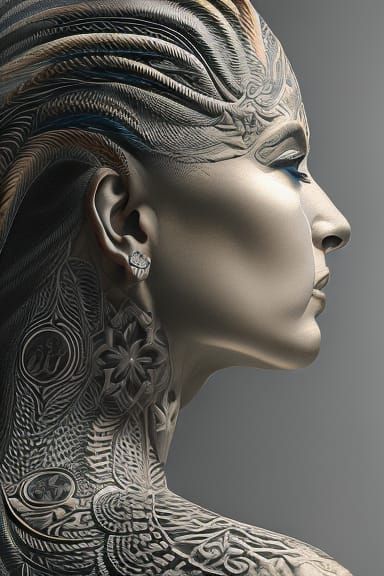 Hyperrealistic Tattooed Goddess with Volumetric Lighting